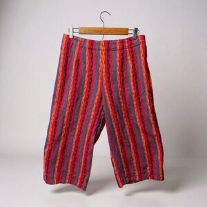 Ethnic Stripes Cropped Pants Women Size‎ Medium Elastic Waist Wide Leg Casual
